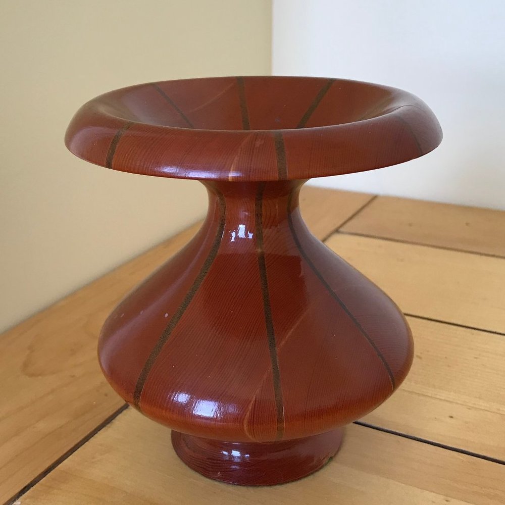 Hand Turned Wood Inlay Wide Top Vase or Candle Holder Decor Hand Made in Canada